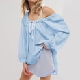 thumbnail image 2 of Cute Puff Long Sleeve Shirts for Women Trendy Crew Neck Striped Blouses Fashion Fall Casual Loose Fit Tshirts Ladies Going Out Tops, 2 of 7