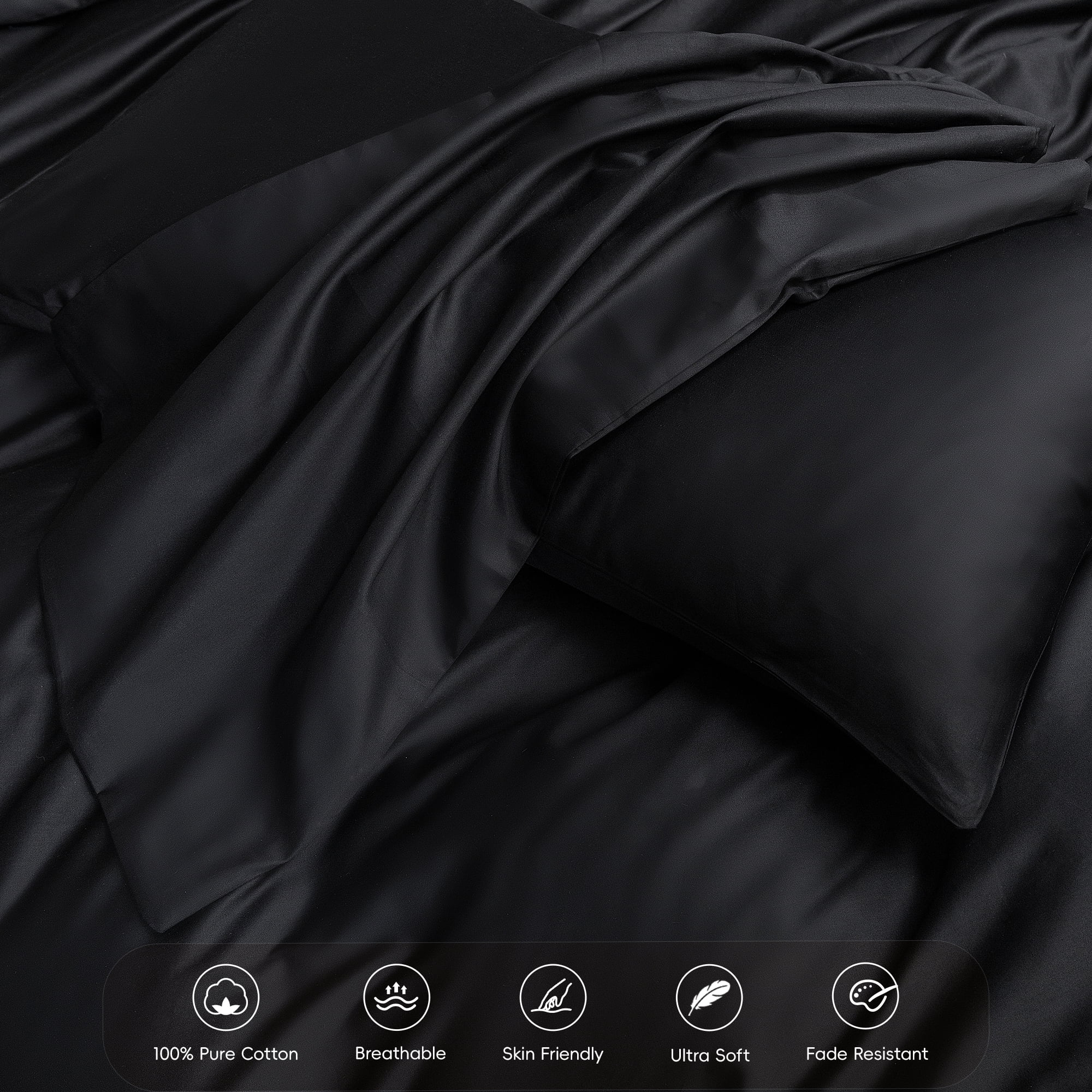 MooMee Duvet Cover Set King 600-TC 100% Extra Long-Staple Cotton Sateen Silky Smooth Luxury (Black)