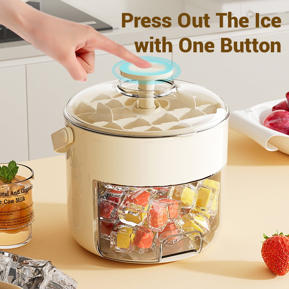 Ice Trays For Freezer With Lid And Storage Box Ice Cube Tray Set With Lid Storage Bin & Ice Scoop Stackable Easy-Releaseice Cube Tray Small And Portable Push Drawer Ice Bucket For Home RV Office