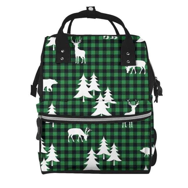 Disketp Christmas tree green plaid Mochila de Pañales de Gran Capacidad con Múltiples Bolsillos, Mochila de Viaje Multifuncional para Bebé, Unisex, Moderna y Resistente