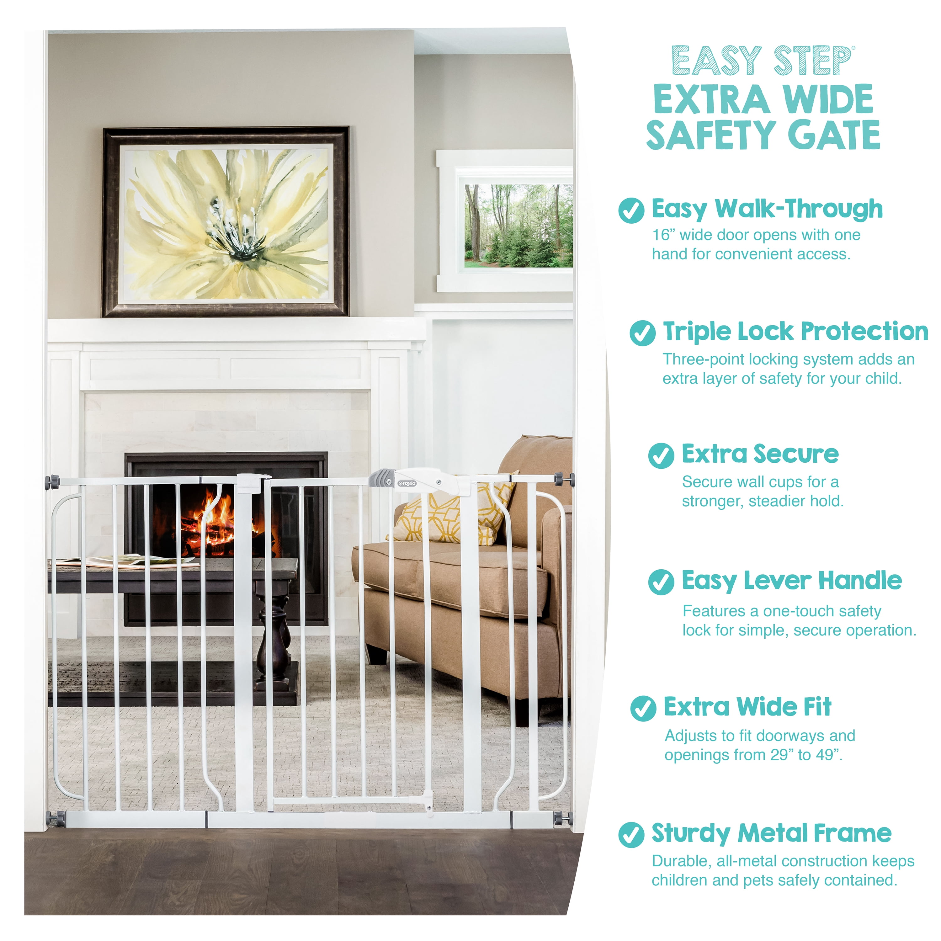 Regalo Easy Step 49-Inch Extra Wide Baby Safety Gate, White