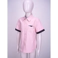 thumbnail image 3 of Aislor Chemise Habillée Garçon Couleur Unie Col Rabattu Boutonné T-Shirts Uniforme Scolaire Formel Rose 110, 3 of 7