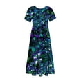 thumbnail image 7 of Nrmvnmi Women's Summer Casual Floral Prints Short Sleeve Crewneck Dress Casual Flowy Tiered Maxi Beach Dress With Pockets Dark Blue-2XL, 7 of 7