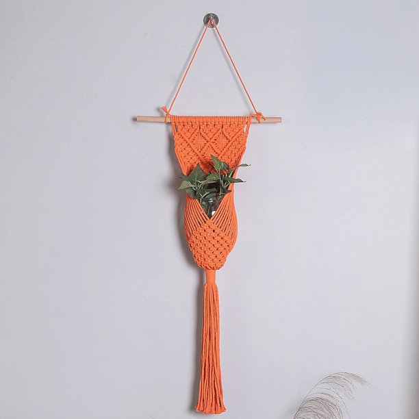 Tapiz de macramé para decoración de pared, regalo, arte de pared de macramé para decoración del hogar (naranja)