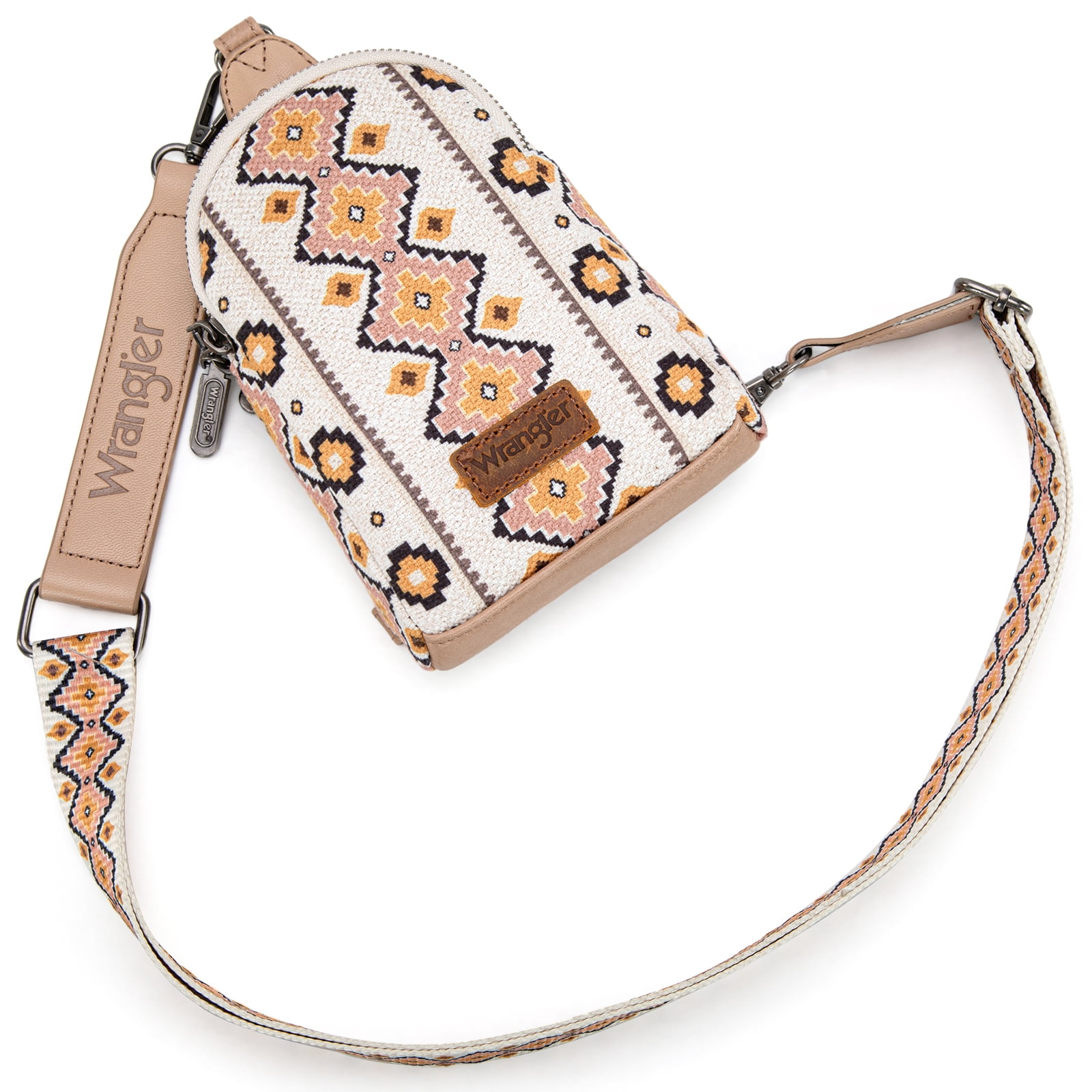 Wrangler Crossbody Sling Bags for Women Cross Body Purse with Detachable Strap, Tan