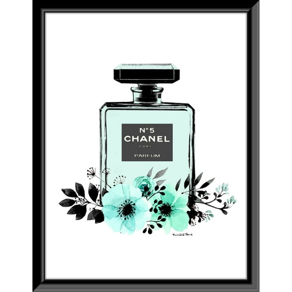 Venice Beach Collection's Glam Perfume Bottle Blue Floral Beauty 14x18 Framed Print