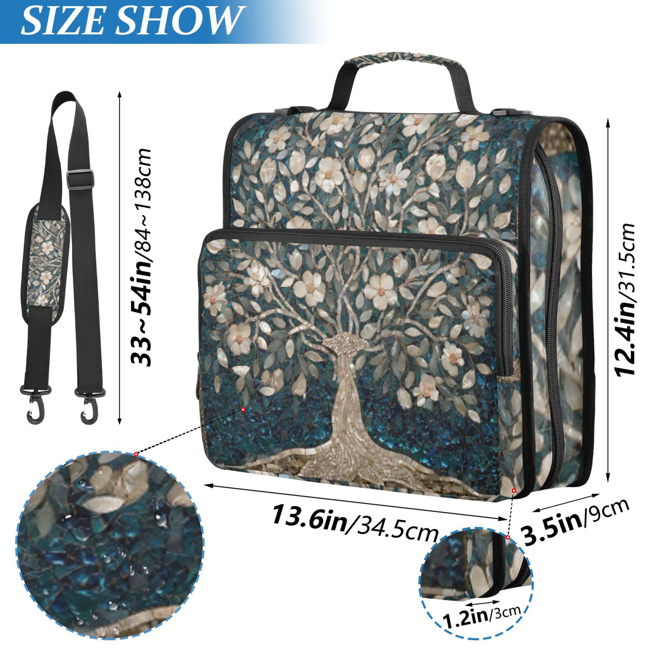 Zipper Binder Tree Of Life 1.5 Inch Binder Folder Bag with Shoulder Strap and Handle