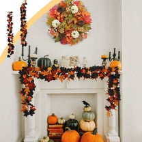 PALIFEUR Fall Maple Leaves Garland, Hanging Vines Garland with Pumpkins, Artificial Fall Maple Leaf Garland Halloween/Thanksgiving Decorations for Home Wedding Party (Long 68.11")