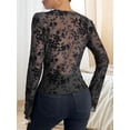 thumbnail image 5 of Women'S Floral Embroidery Mesh Lace Round Neck Long Sleeve Top Black XL, 5 of 6