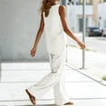 thumbnail image 4 of Sevevn Women's 2-Piece Linen-Look Outfit Sleeveless Asymmetric Top and Wide Leg Pants Set White 2XL, 4 of 7