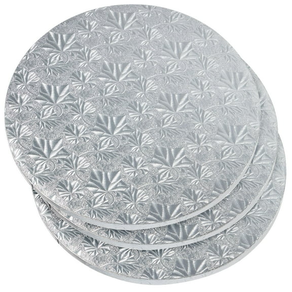 3-Pack 12-Inch Cake Boards for Wedding, Baking, Cake Decorating Supplies, Silver Foil Corrugated Cardboard for Multi-Layer Cakes, Sturdy Base for Treats and Pizza