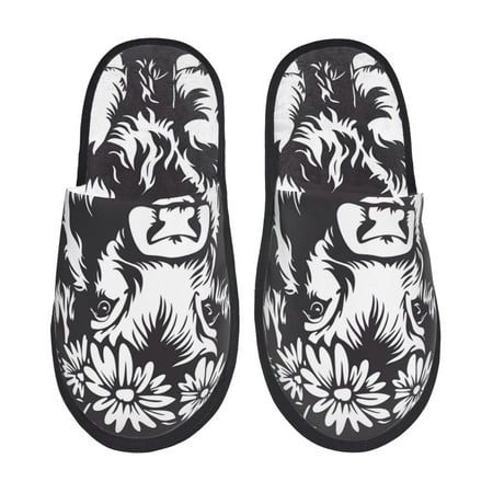 Balery Floral Cow Silhouette Slient Indoor Furry Fleece Comfort House Shoes Soft Non-Slip Home Shoes Cotton slippers House Slippers-- Large