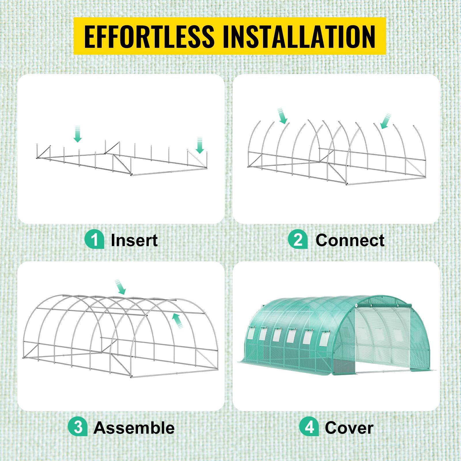 Outdoor Walk-in Greenhouse with Roll-up Windows (12 Vents), Galvanized Steel Frame & Waterproof Cover – 20x10 ft Portable Grow Tent