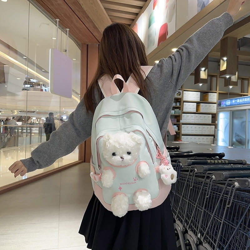 Cute Kawaii Backpack, 3D Bear Plush Backpack, Detachable Bear Backpack, Nylon Ita Bag, Large Capacity Daypack, Lightweight Backpack, Backpack with Pins Accessories, Casual Backpack for Adults
