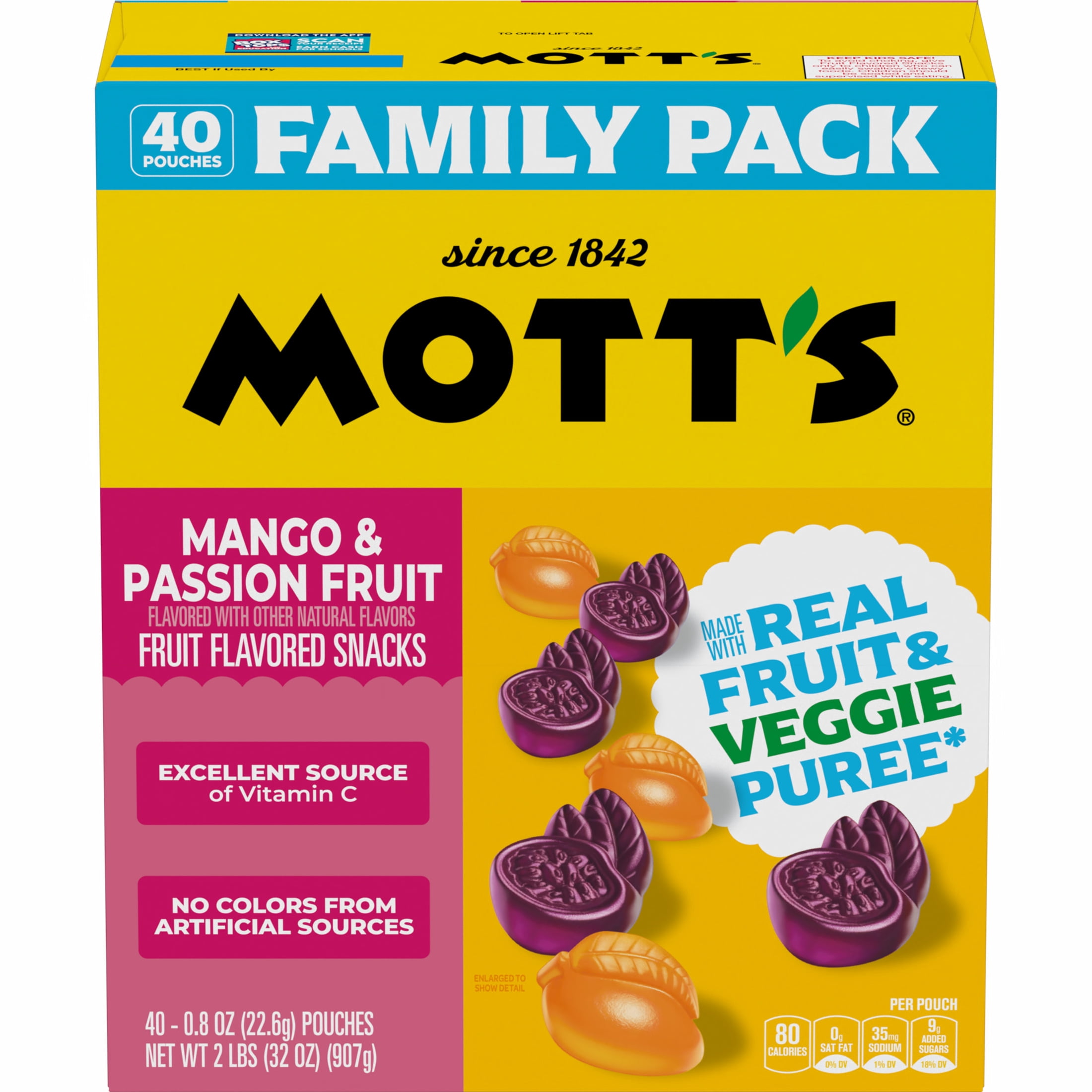 Mott's Fruit Flavored Snacks, Mango and Passion Fruit, Gluten Free, 40 Count, 32 oz