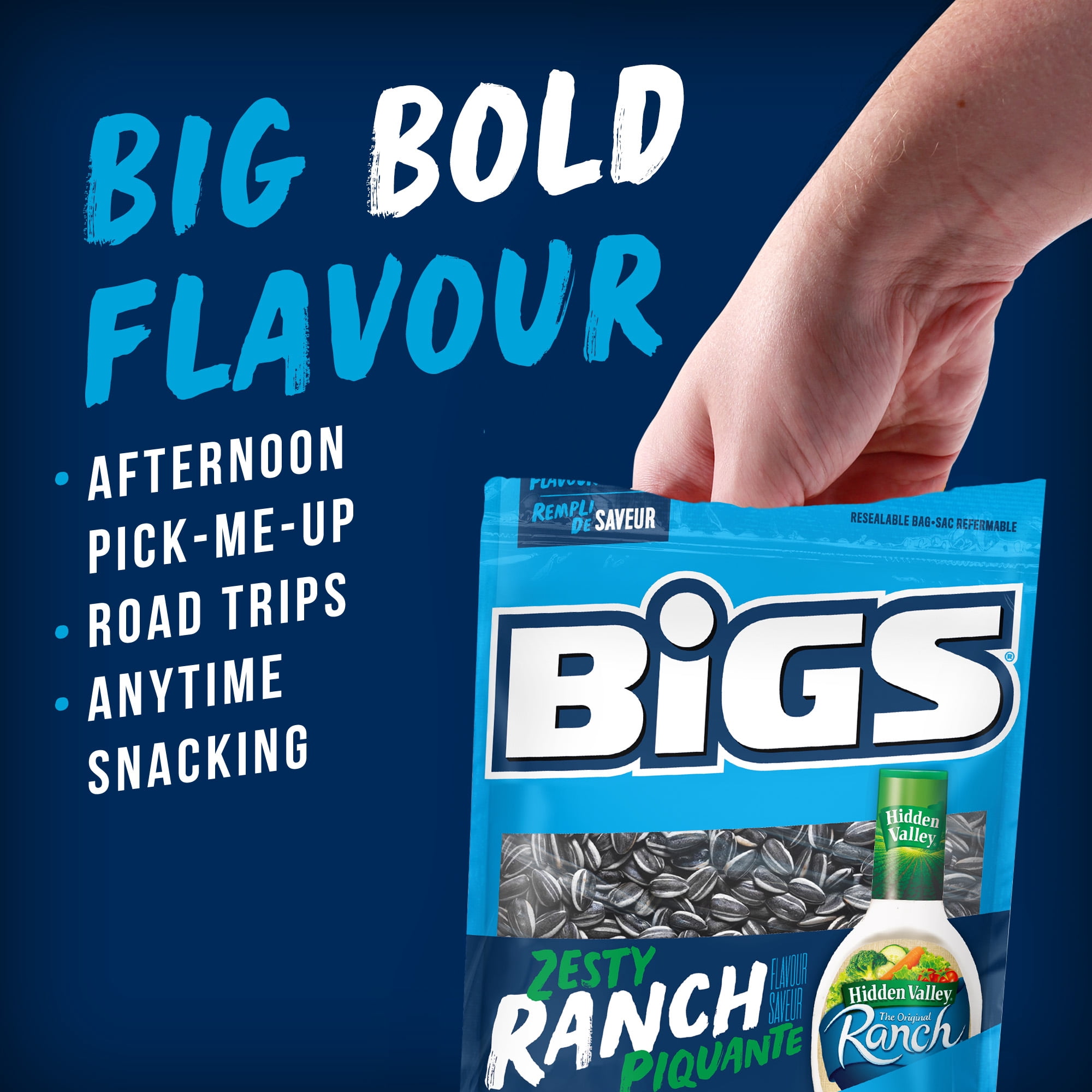 Graines de tournesol à saveur ranch piquante HIDDEN VALLEY BiGS - Teneur élevée en fibres – Sans colorants ni arômes artificiels