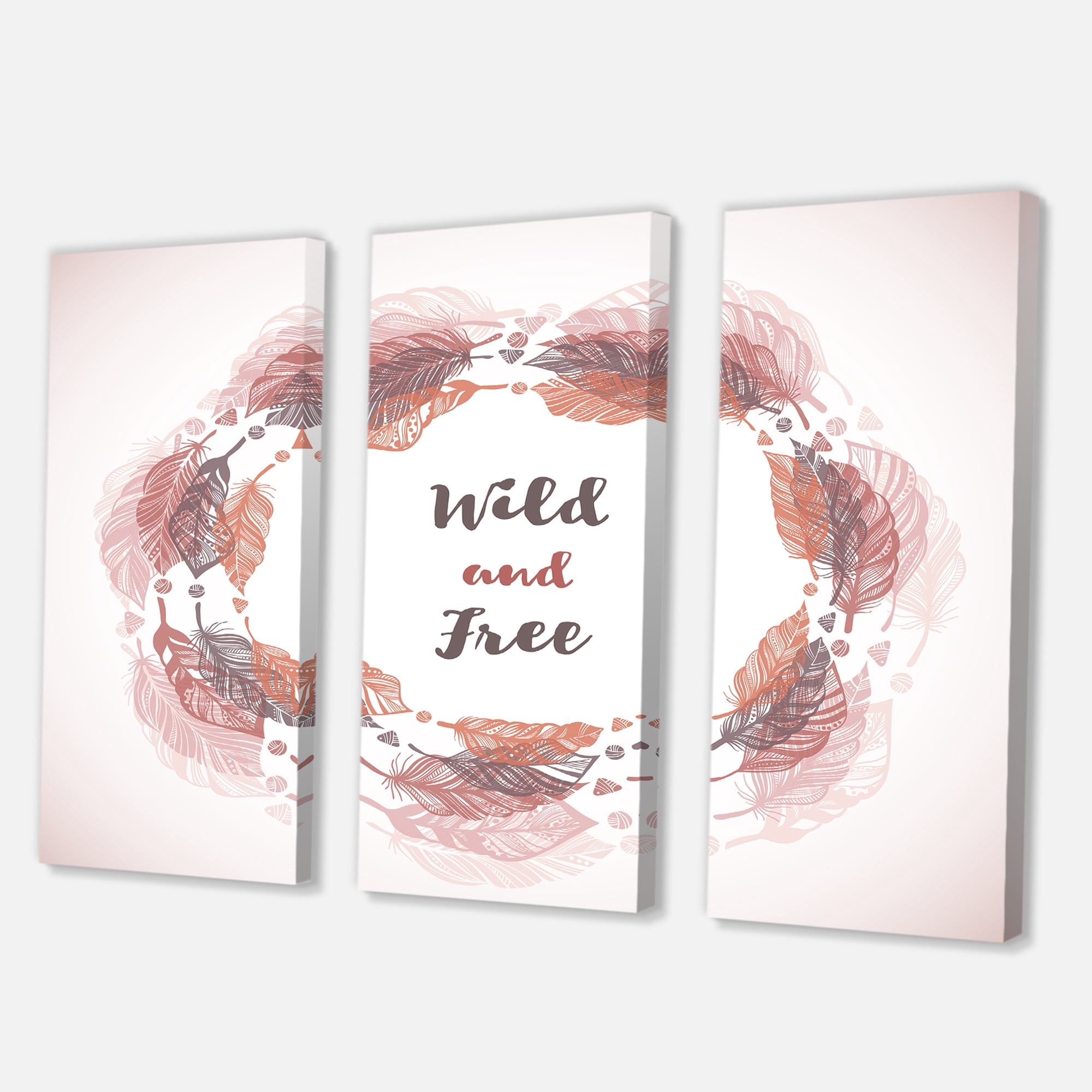 Designart ' Wild and Free Feather Wreath In Boho Style ' Bohemian & Eclectic Canvas Wall Art Print