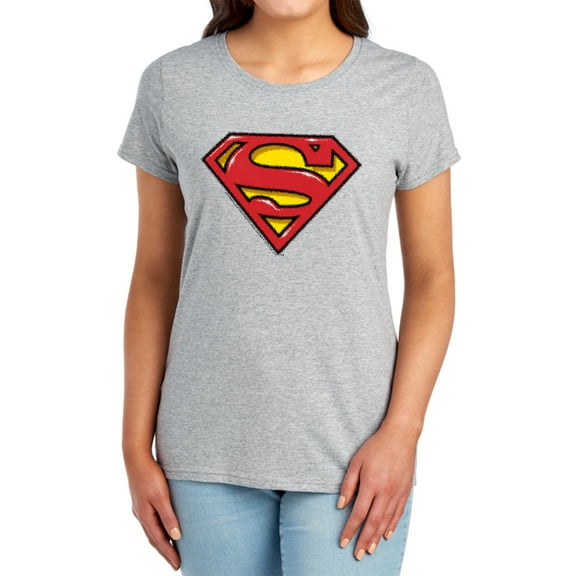 Superman Airbrush Shield Women's T Shirt, Athletic Heather, Small