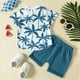 thumbnail image 2 of Gibobby Conjunto de ropa para bebé y niño Camiseta de manga corta con estampado floral para niños pequeños, camisetas, pantalones cortos, trajes para niños(Azul, 6-12 Meses), 2 of 5