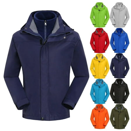 UVEASISHA Men s Ski Jacket 3 in 1 Waterproof Winter Coats Outdoor Warm Snow Coat Windproof Hooded Rain Jacket with Removable Fleece Lined Navy 3XL