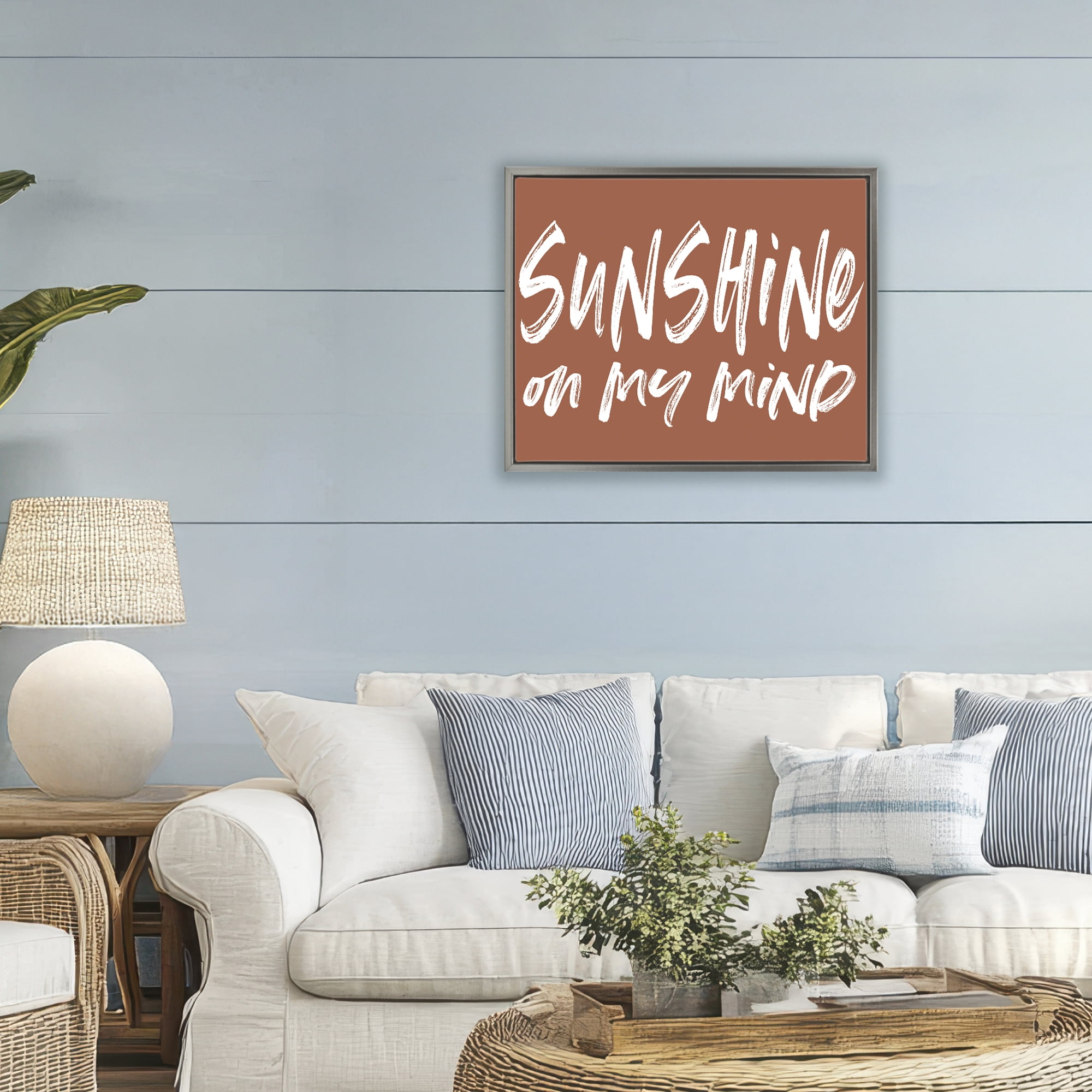 Sunshine State Of Mind Brown Gray Framed Floater Canvas Wall Art, design by Lettered and Lined