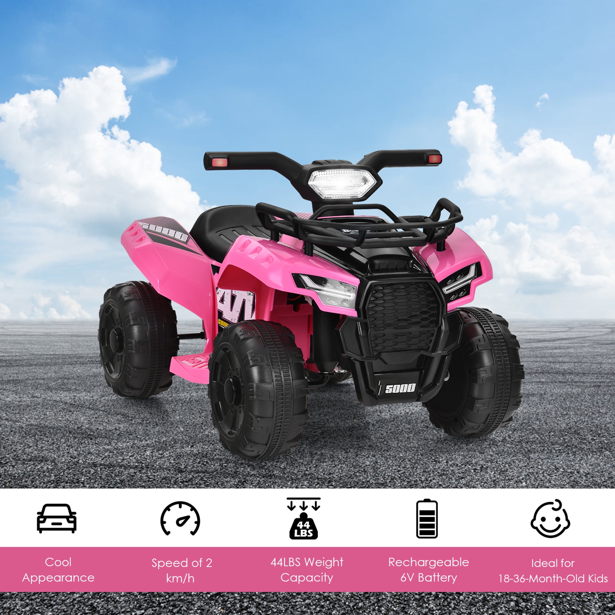 Gymax 6V 4 Wheels ATV Quad Ride On Car Kids Ride-On Toy w/ Music Horn LED Light Pink