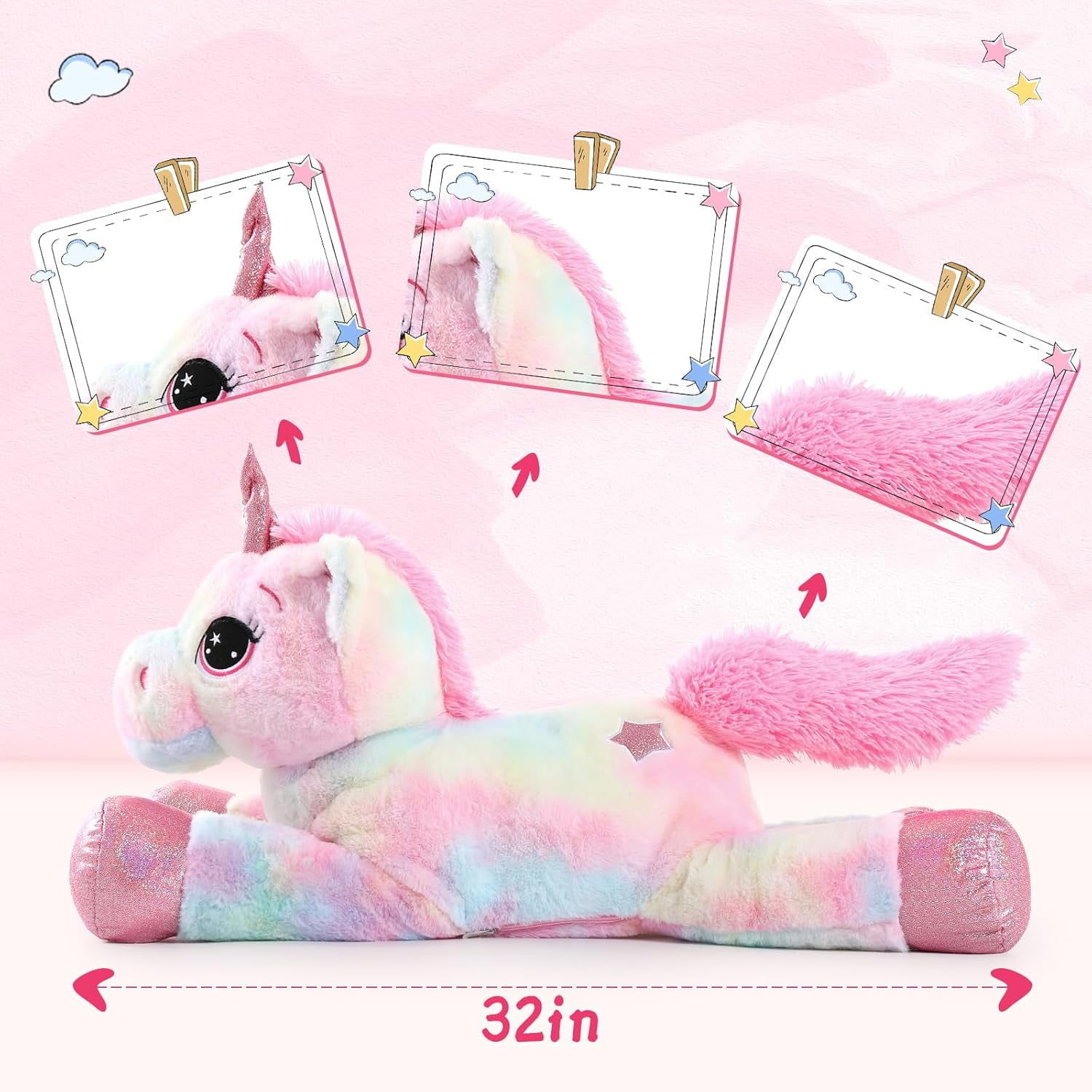 MaoGoLan 32" Big Unicorn Stuffed Animal Plush Giant Soft Unicorn Pillow Toy
