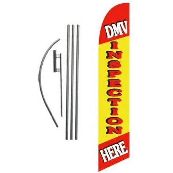 DMV Inspection Here Advertising Feather Banner Swooper Flag Sign with Flag Pole Kit and Ground Stake