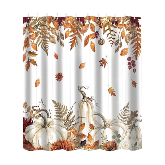 Lilixerw Halloween Shower Curtain, Cream Pumpkin Maple Fern Fall Print, with 12 Hooks Included, for Tub Space and Bathroom Interior Decoration, 70.8x59 inch