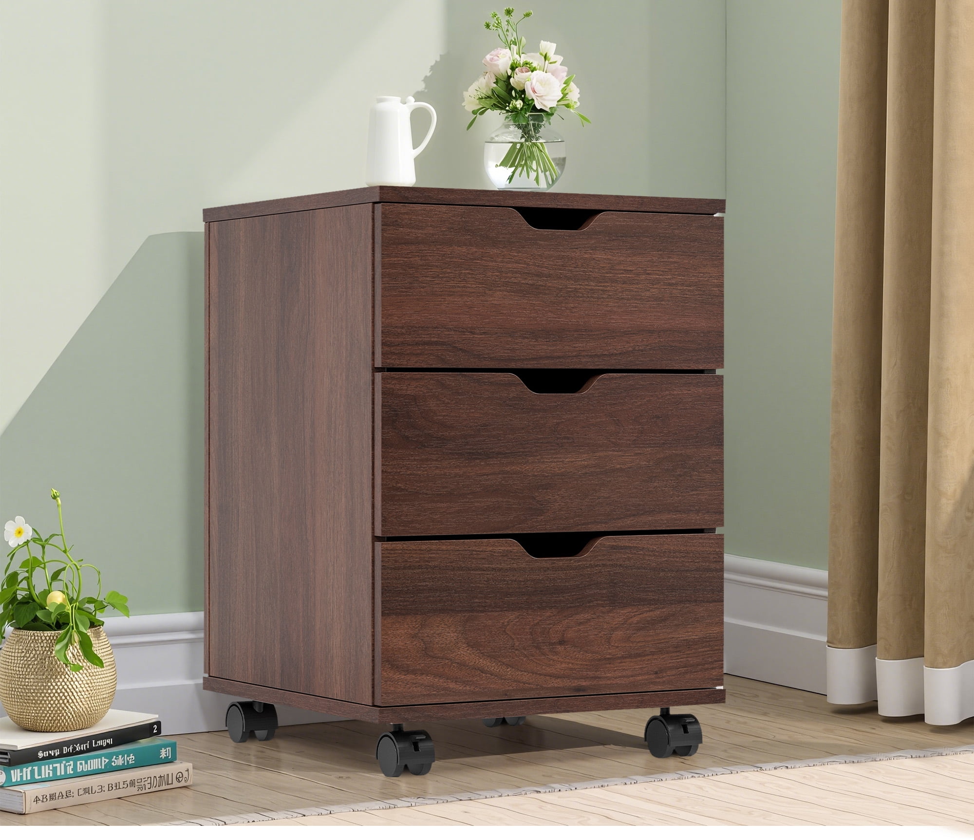 MAYEERTY 3-Drawer Vertical Wood Filing Cabinet with Casters for Home Office, Brown, Non-Assembled