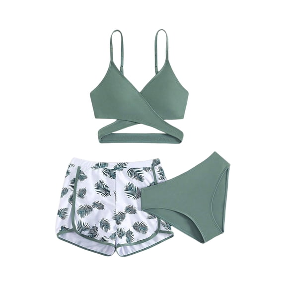 CCRFTGI Swimsuit for Child Girls 10-12 Summer Sleeveless 3 Piece Beach Sport Swimsuits Swim Vacation Tween Girls Trendy Clothes Bathing Suit Green 7-8 Years