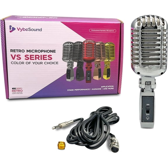 Retro Microphone VS Series for Stage Performace, Karaoke, and More, Silver
