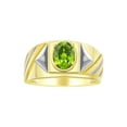 thumbnail image 1 of RYLOS Men's Rings Yellow Gold Plated Silver Rings Classic Designer Style 8X6MM Oval Gemstone & Diamond Ring Peridot Birthstone Rings For Men Size 13, 1 of 7