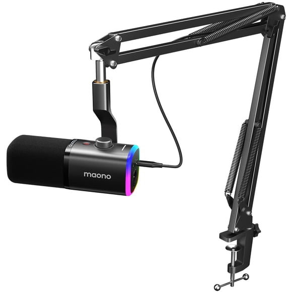 MAONO Dynamic Gaming Microphone with Boom Arm: XLR/USB Podcast Microphone with Software, Mute Button, Gain Control, RGB PC Mic fo