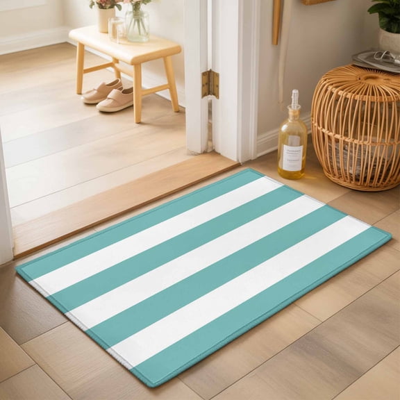 Teal Stripes Washable Small Entryway Area Rugs 2'x3', Modern Artistic Parallel Lines Washable Throw Rug Non-Slip Sturdy Edge Binding Carpet for Front Door Floor Room Entry