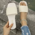 thumbnail image 4 of LOVZFMLL Women's Flat Sandals Single Band Summer Square Open Toe Slip On Slippers Outdoor Daily Wear Slide Sandals White 9, 4 of 9