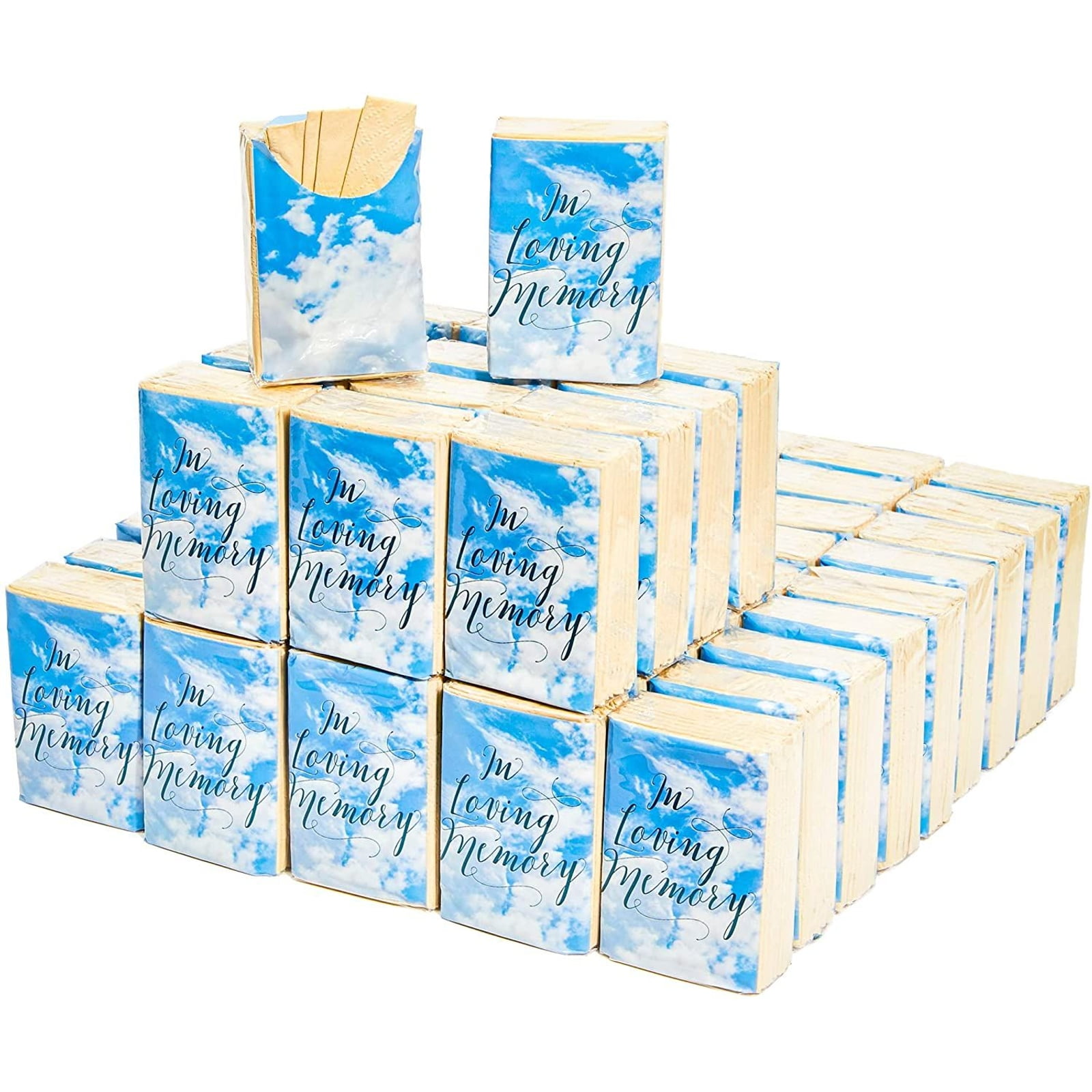 60 Pack In Loving Memory Funeral Facial Pocket Travel Tissue Packs, 3 Ply Made of Natural Bamboo