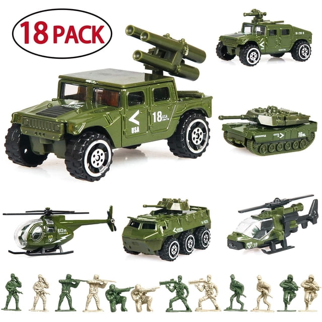 18 paquetes de conjuntos de vehículos militares fundidos a presión, 6 paquetes de juguetes Singer's Toy Singer's Toy