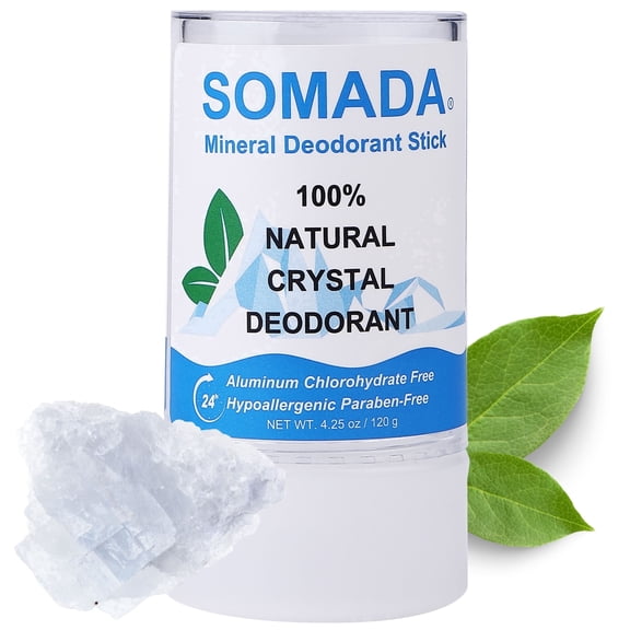 Crystal Deodorant Stick, 4.25 oz/120g Natural Alum Salt Rock, Unscented, 100% Natural, Aluminum-Free