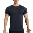 thumbnail image 2 of Hfnxid Mens Basic Shirt Slim Fit Crewneck Short Sleeve Shirts Lightweight Stretchy Athletic Top Solid Cool Workout Gym T-Shirt Casual Undershirts Running Tops Black L, 2 of 6
