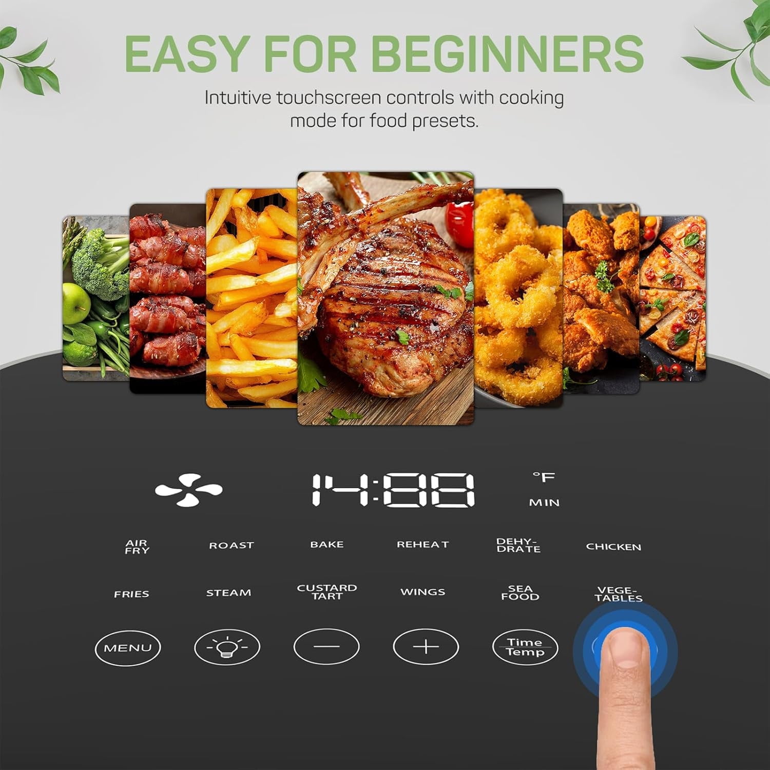Air Fryer 12-in-1, Compact & Large 6-Qt, Fast Turbo Modes, 90-400°F Evenly Results with Precise Temperature Control, 95% Less Oil, Roast, Bake, Dry, Reheat, Frozen, Broil, Proof, Silver