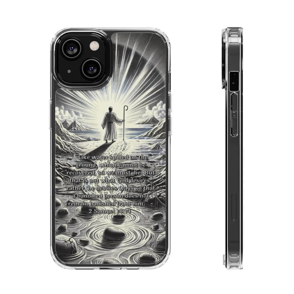 DistinctInk Hybrid (Acrylic / TPU) Clear Slim Fit Case for Apple iPhone 12 MINI (5.4" Screen) - "The Divine Plan: Redemption for the Banished - 2 Samuel 14:14"