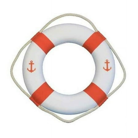 15-333 Classic White Decorative Anchor Lifering with Orange Bands - 15 in.