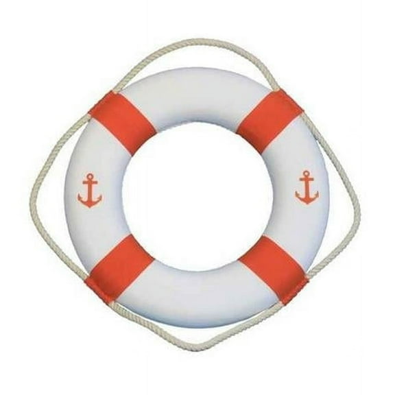 15-333 Classic White Decorative Anchor Lifering with Orange Bands - 15 in.