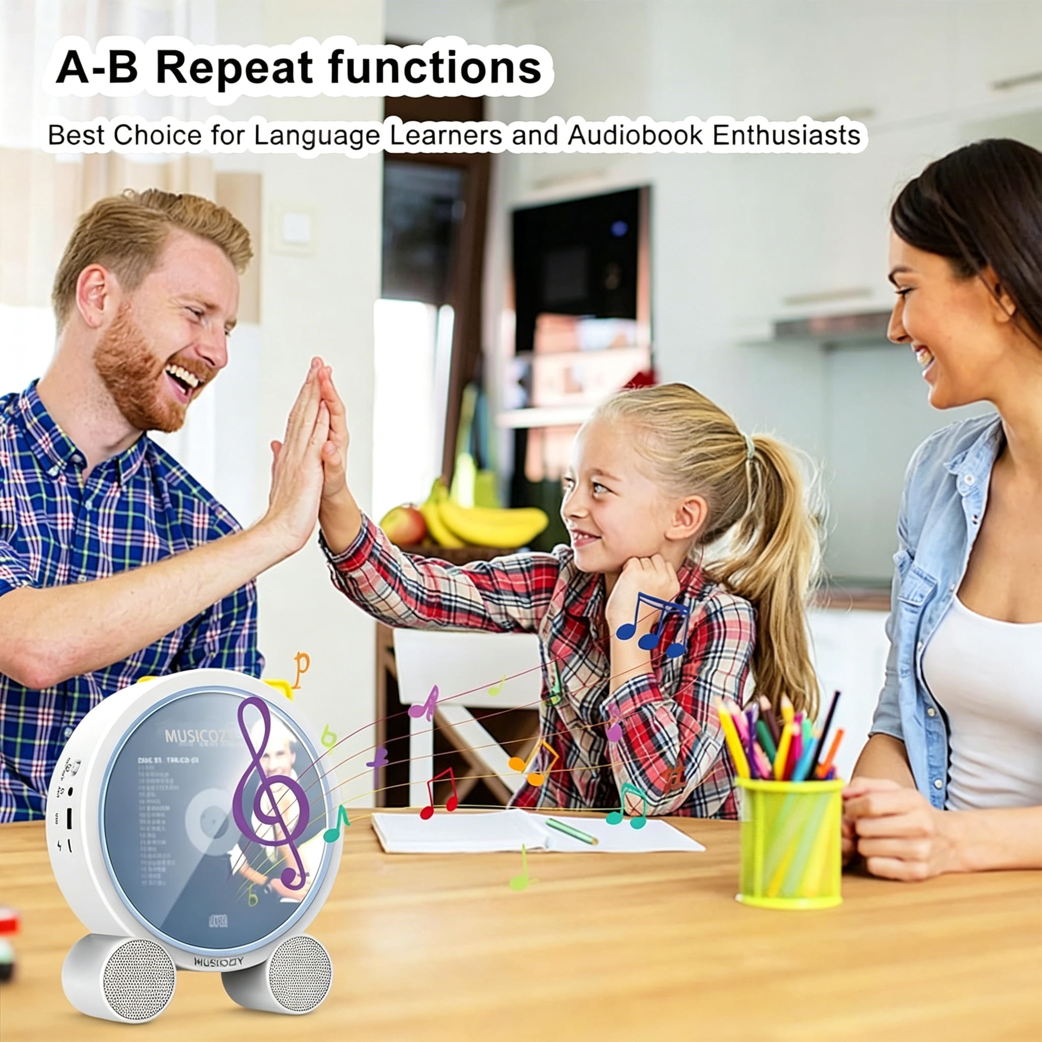 Portable Vertical CD Player with Bluetooth for Home with LCD Screen, Wireless Audio CD Player with Remote Control, Rechargeable Battery Built in HiFi Speakers Support Timed Music ON/Off FM USB SD