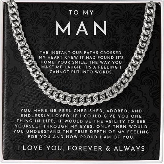 I Love You Gifts For Him, Husband Boyfriend Sentimental Gifts From Wife Girlfriend, To My Man Birthday Gift Ideas Cuban Link Chain Necklace with Message Card and Gift Box
