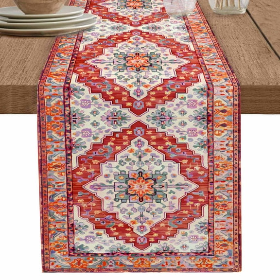 nqOlkjepod Orange Red Boho Table Runner 72 Inches Long Farmhouse Dress Scarves, Vintage Flower Tribal Distressed Printed Dining Tablerunner for Coffee Table/Kitchen Island/Party Décor, 14" x 72"