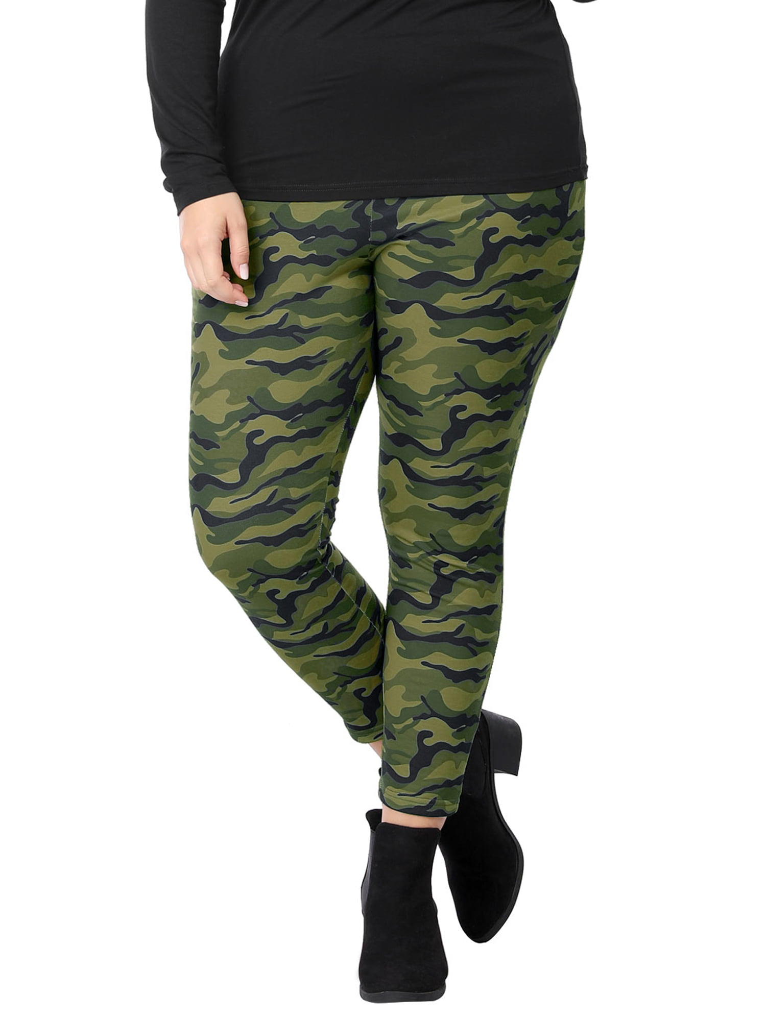 Women's Plus Size Elastic Waist Stretch Camouflage Legging Pant ...