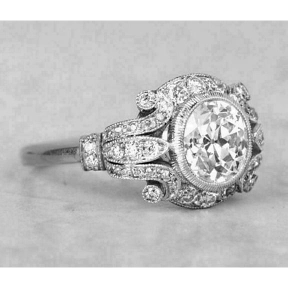 2Ct Round Cut VVS1/D Diamond Halo Vintage Style Lab Created Wedding Ring 14K White Gold Plated 925 Silver