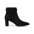 thumbnail image 6 of BLISSFUL STEP Women's Ankle Boots Faux Suede Pointed Toe Bow Decor Chunky Heel Zipper Booties Black 6, 6 of 8